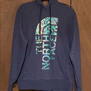 North Face Heathered purple hoodie with cheetah print logo